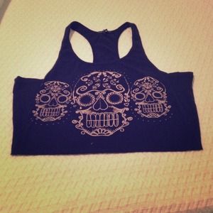 Navy racer back tank with day of the dead skulls!
