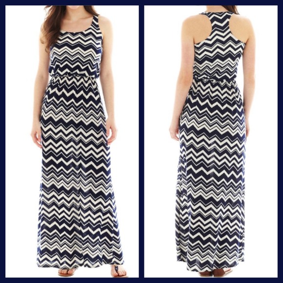 Navy and White Chevron Maxi