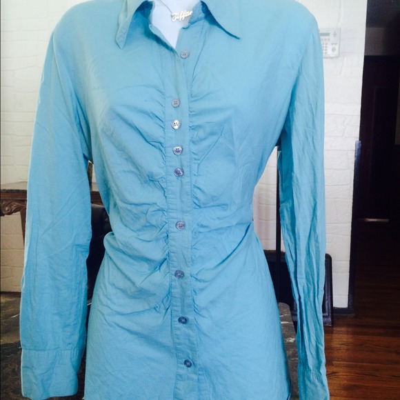 Teal button down shirt