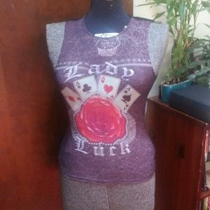Lady Luck Rose Cards Rockabilly Sleeveless Shirt