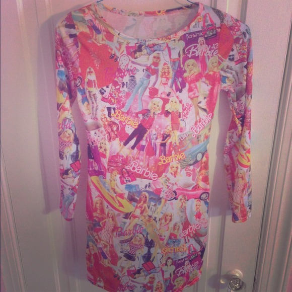 NWOT Barbie Print Long Sleeve T-Shirt Dress