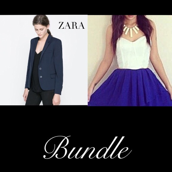Zara Blazer & Black and off white sweetheart top.