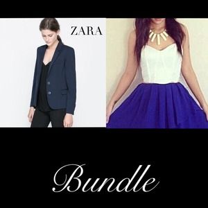 Zara Blazer & Black and off white sweetheart top.