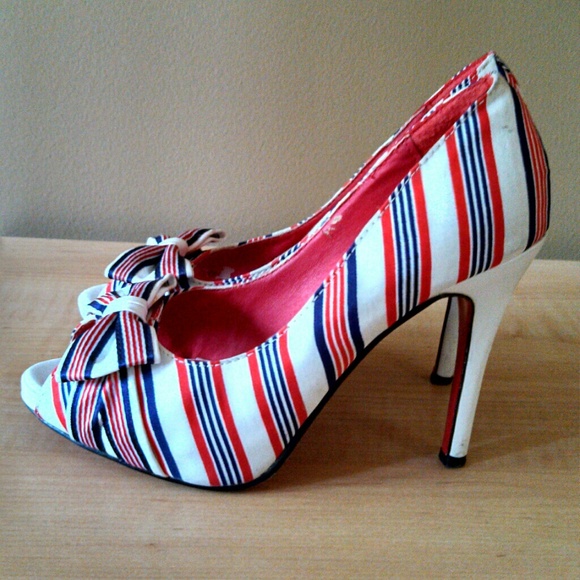 Shoes - Red, white, blue heels