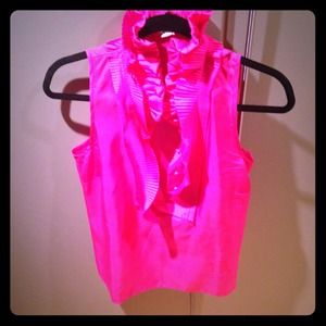 J. Crew hot pink silk sleeveless ruffle neck top