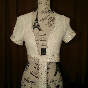 Cream and gold crop top sweater with tie