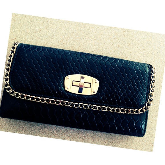Black alligator wallet with gold hardware