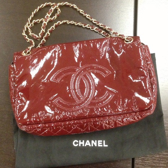CHANEL Handbags - Chanel Patent Vinyl Flap in Burgundy Red
