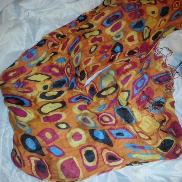 SOLD Orange scarf with bright colorful design - Picture 1 of 2