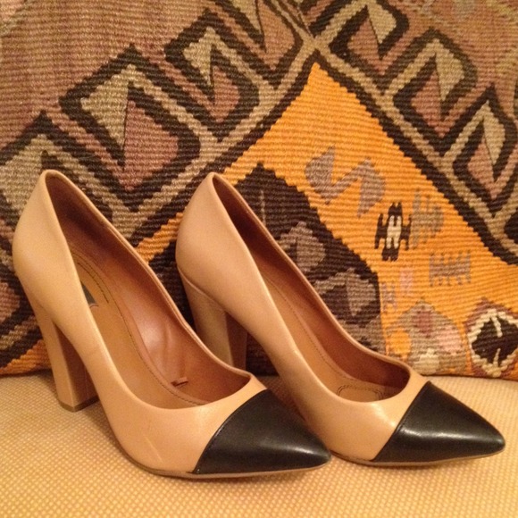 Zara Tan Leather Cap-Toe Pumps