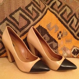 Zara Tan Leather Cap-Toe Pumps