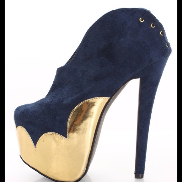 Ladies Navy/Gold Platform Booties - Picture 2 of 3