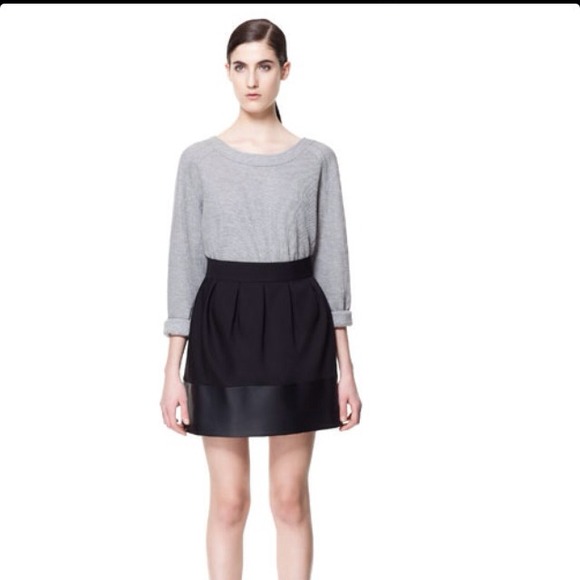 Zara black faux leather puffy combination skirt L - Picture 2 of 4