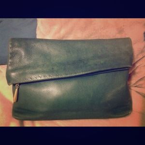 Italian leather oversized green clutch