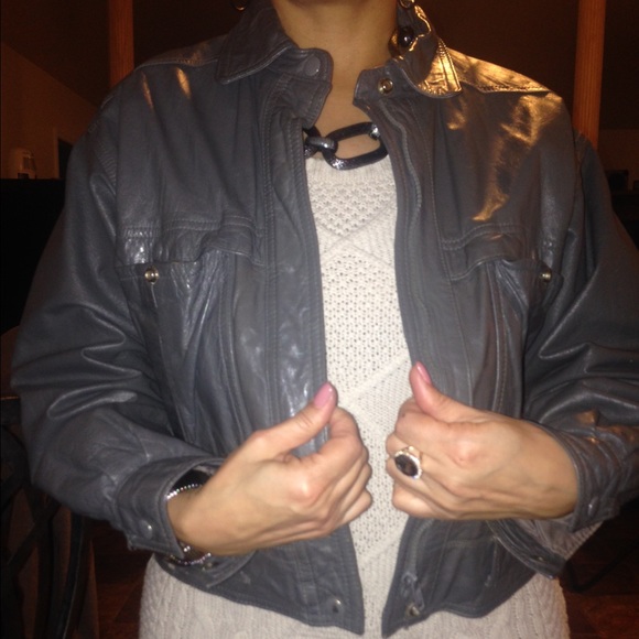 Vintage 80's motorcycle leather grey jacket