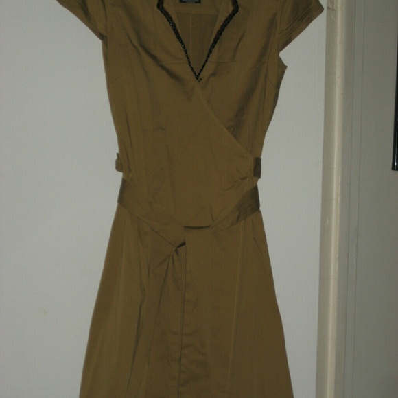 Anna Trzebinski wrap dress khaki w/beading - Picture 1 of 2