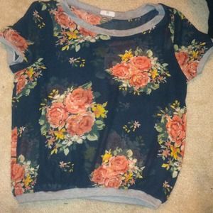 Navy and grey rose print shirt
