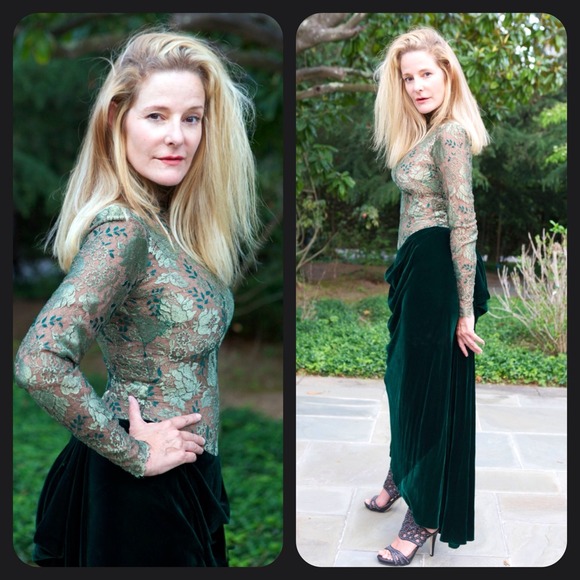 Vintage Bob Mackie Couturier Lace & Velvet Gown - Picture 2 of 4