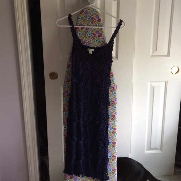 Boston Proper Navy Blue Crochet Dress