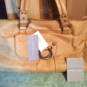 Andrew Marc beige leather handbag