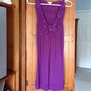 Magenta tank dress with bead accents