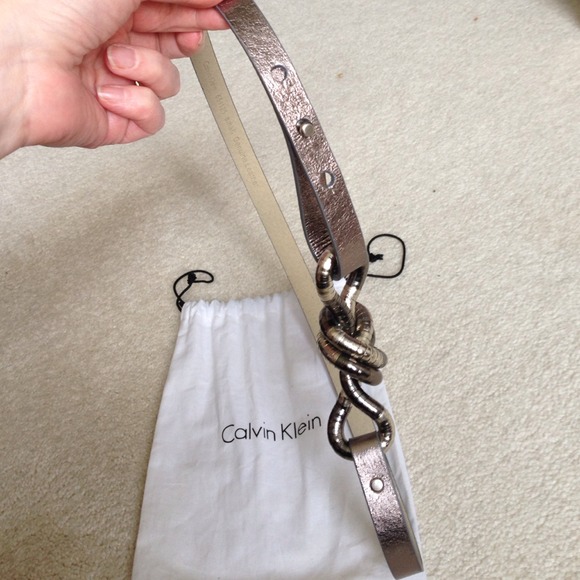 Pewter color leather belt with metallic loop clasp