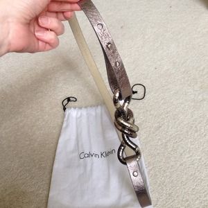 Pewter color leather belt with metallic loop clasp