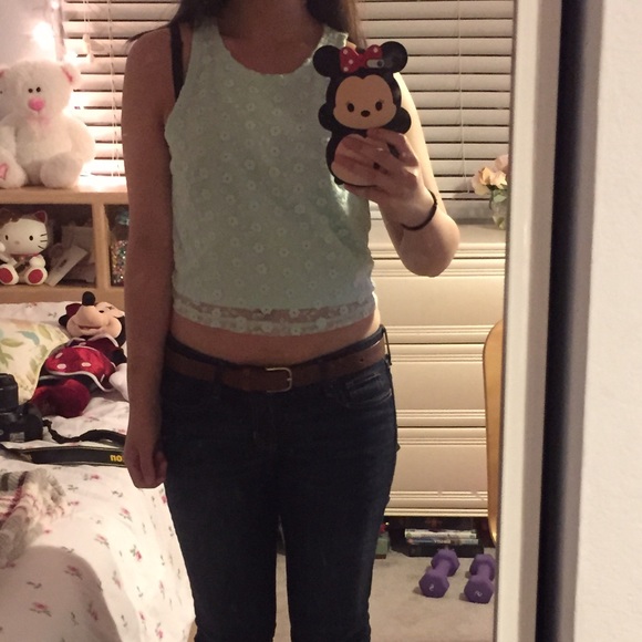 🌿 Forever 21 mint mesh floral crop tank - Picture 4 of 4