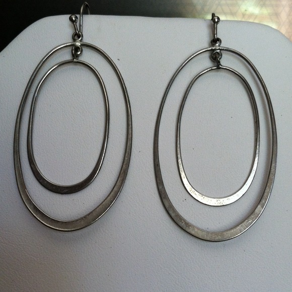 Silver double hoop dangle earrings