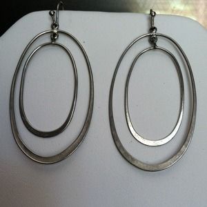 Silver double hoop dangle earrings