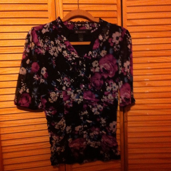 Floral 3/4 Sleeve INC Sheer Top