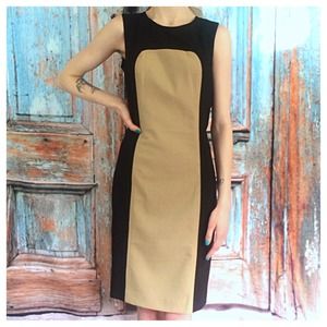 Striped Tan & Black Sleeveless Dress