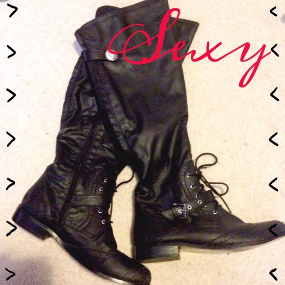 Black oxford style knee-high boots