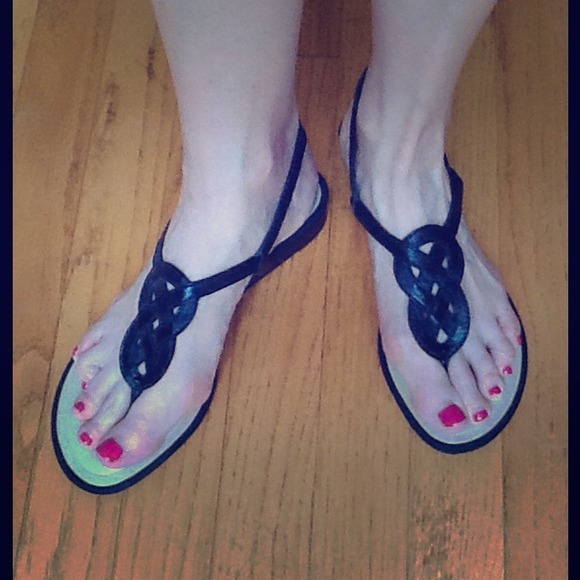 Cute black flat sandals by Talbots.