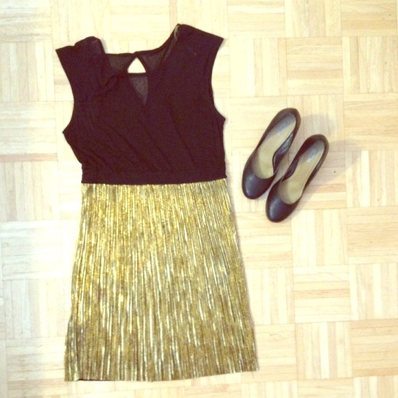 Heart shaped-sheer black and gold dress- NWT!
