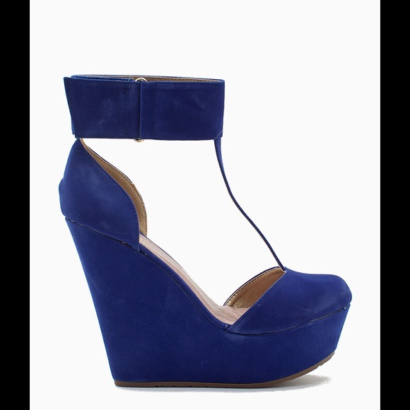 Shoes - BOGO 50% OFF! Blue T-Strap Platform Wedges