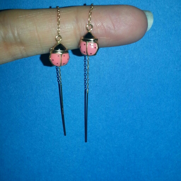 Lady bug threaded earrings