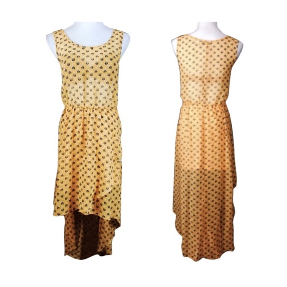Yellow Sheer Hi-Low Owl Design Dress - Picture 1 of 2