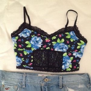 Cotton lace bralette/crop top navy floral size M
