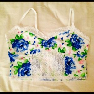 Cotton lace crop top/bralette white floral size M