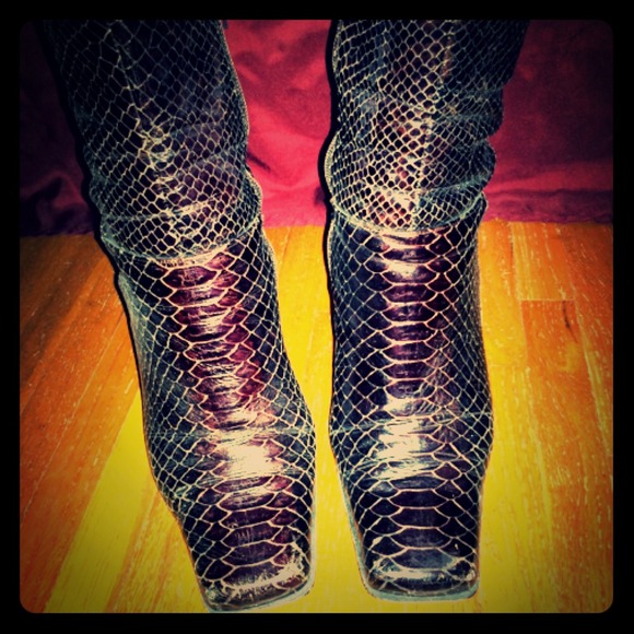 Burgundy Genuine Snakeskin Ankle Boots