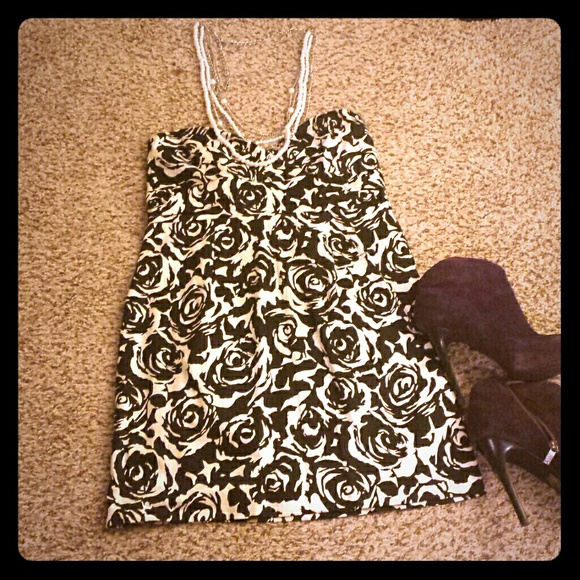 Black & white rose mini dress