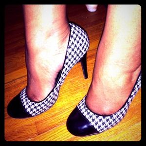 Houndstooth Blk/Wht Fabric Heel