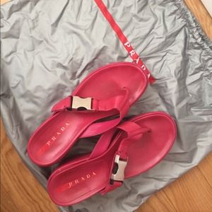 Prada fuchsia wedge sandals