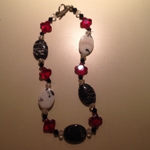 Red, black, white stone necklace