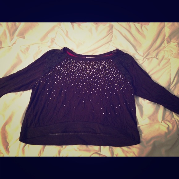 Cropped sweater with lace and rhinestones!