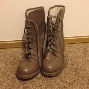 Taupe Fur lined Combat Boots