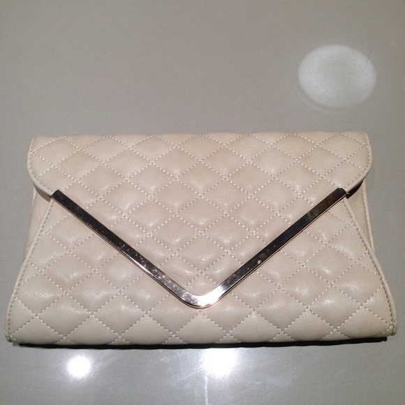 Cream Quilted Leather Clutch