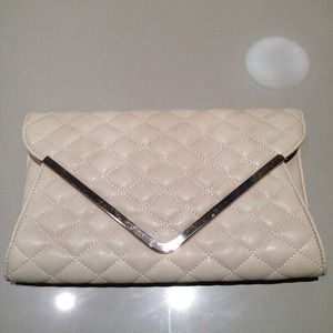 Cream Quilted Leather Clutch