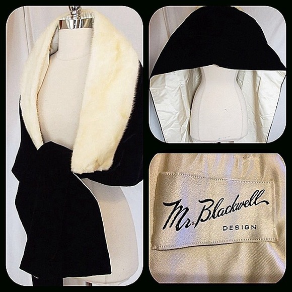 Exquisite ivory mink fur black velvet opera cloak - Picture 4 of 4